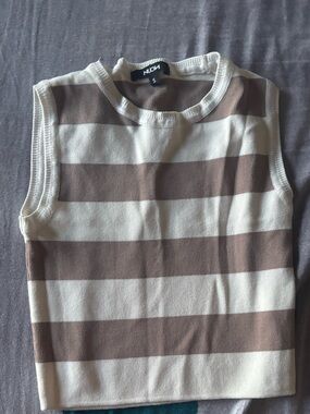 Sleeveless Crop Top in Cream and Brown Stripe